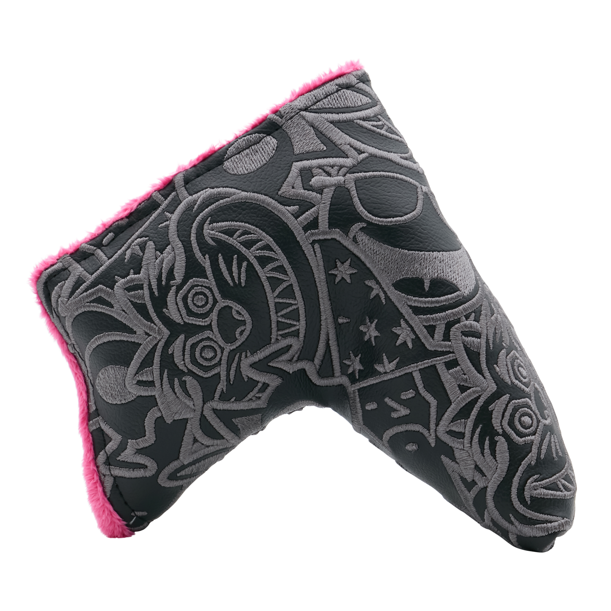 Stunning Blackout Multi-Icon Blade Putter Headcover with Vibrant Pink Interior