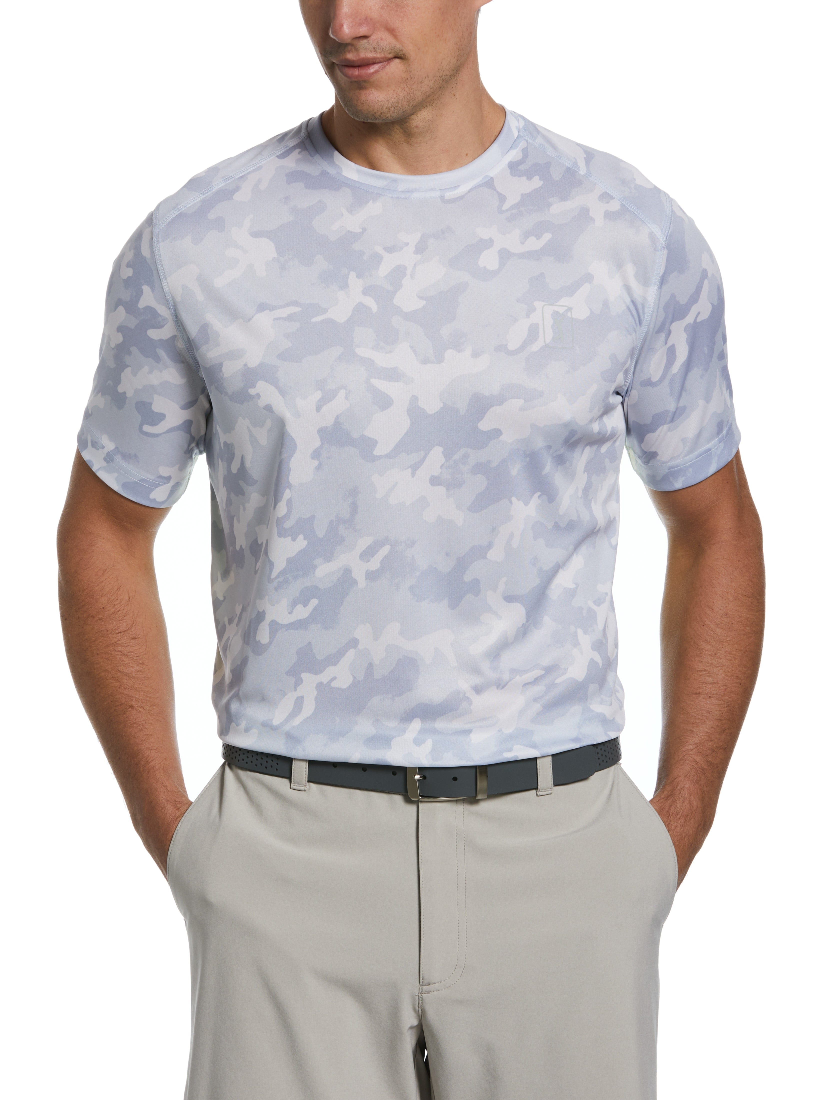 PGA TOUR Men's Camo-Printed Golf Crew Neck Shirt - Stay Cool and Stylish!